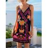 image:imageWomens Tropical Print Cami Dress Sleeveless Wrap V Neck Tie Knot Boho Short DressesBlack