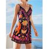 image:imageWomens Tropical Print Cami Dress Sleeveless Wrap V Neck Tie Knot Boho Short DressesBlack