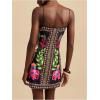image:imageWomens Tropical Print Cami Dress Sleeveless Wrap V Neck Tie Knot Boho Short DressesBlack Graphic