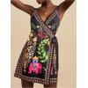 image:imageWomens Tropical Print Cami Dress Sleeveless Wrap V Neck Tie Knot Boho Short DressesBlack Graphic