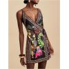 image:imageWomens Tropical Print Cami Dress Sleeveless Wrap V Neck Tie Knot Boho Short DressesBlack Graphic