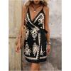 image:imageWomens Tropical Print Cami Dress Sleeveless Wrap V Neck Tie Knot Boho Short DressesBlack and Beige