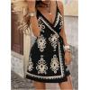 image:imageWomens Tropical Print Cami Dress Sleeveless Wrap V Neck Tie Knot Boho Short DressesBlack and Beige
