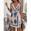 image:imageWomens Tropical Print Cami Dress Sleeveless Wrap V Neck Tie Knot Boho Short DressesBlue