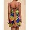 image:imageWomens Tropical Print Cami Dress Sleeveless Wrap V Neck Tie Knot Boho Short DressesBlue and Green