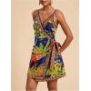 image:imageWomens Tropical Print Cami Dress Sleeveless Wrap V Neck Tie Knot Boho Short DressesBlue and Green