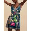 image:imageWomens Tropical Print Cami Dress Sleeveless Wrap V Neck Tie Knot Boho Short DressesDeep Blue