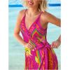 image:imageWomens Tropical Print Cami Dress Sleeveless Wrap V Neck Tie Knot Boho Short DressesHot Pink