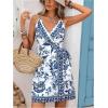 image:imageWomens Tropical Print Cami Dress Sleeveless Wrap V Neck Tie Knot Boho Short DressesMulticolor Blue