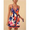 image:imageWomens Tropical Print Cami Dress Sleeveless Wrap V Neck Tie Knot Boho Short DressesMulticolor Red