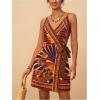 image:imageWomens Tropical Print Cami Dress Sleeveless Wrap V Neck Tie Knot Boho Short DressesOrange