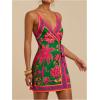 image:imageWomens Tropical Print Cami Dress Sleeveless Wrap V Neck Tie Knot Boho Short DressesPink and Green