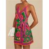 image:imageWomens Tropical Print Cami Dress Sleeveless Wrap V Neck Tie Knot Boho Short DressesPink and Green
