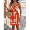image:imageWomens Tropical Print Cami Dress Sleeveless Wrap V Neck Tie Knot Boho Short DressesRed and White