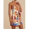 image:imageWomens Tropical Print Cami Dress Sleeveless Wrap V Neck Tie Knot Boho Short DressesWhite and Brown