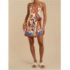 image:imageWomens Tropical Print Cami Dress Sleeveless Wrap V Neck Tie Knot Boho Short DressesWhite and Brown