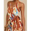 image:imageWomens Tropical Print Cami Dress Sleeveless Wrap V Neck Tie Knot Boho Short DressesWhite and Brown