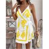 image:imageWomens Tropical Print Cami Dress Sleeveless Wrap V Neck Tie Knot Boho Short DressesWhite and Yellow