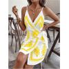 image:imageWomens Tropical Print Cami Dress Sleeveless Wrap V Neck Tie Knot Boho Short DressesWhite and Yellow