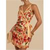image:imageWomens Tropical Print Cami Dress Sleeveless Wrap V Neck Tie Knot Boho Short DressesYellow