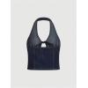 image:imageWomens Y2K Denim Halter Tops Sleeveless Bowknot Split Hem Tank Top Going Out ClothesDark Wash