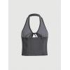 image:imageWomens Y2K Denim Halter Tops Sleeveless Bowknot Split Hem Tank Top Going Out ClothesLight Black