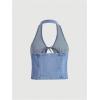 image:imageWomens Y2K Denim Halter Tops Sleeveless Bowknot Split Hem Tank Top Going Out ClothesLight Wash