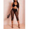 image:imageWomens Y2K Leopard Mesh Cropped Leggings 34 Length Club Capri PantsBlack Sheer