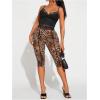 image:imageWomens Y2K Leopard Mesh Cropped Leggings 34 Length Club Capri PantsBrown