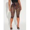 image:imageWomens Y2K Leopard Mesh Cropped Leggings 34 Length Club Capri PantsMulticolor
