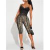 image:imageWomens Y2K Leopard Mesh Cropped Leggings 34 Length Club Capri PantsRust Brown