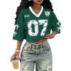 image:imageJersey Shirts for Women Number Print V Neck Mesh Cropped Jersey Y2k Oversized Tshirts StreetwearGreen