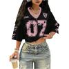 image:imageJersey Shirts for Women Number Print V Neck Mesh Cropped Jersey Y2k Oversized Tshirts StreetwearPink and Black