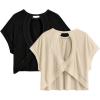 image:imageWomens 2 Packs Open Back Tops Criss Cross Cut Out Summer Casual T Shirt Crewneck Short Sleeve Backless TeeBeige Black