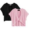 image:imageWomens 2 Packs Open Back Tops Criss Cross Cut Out Summer Casual T Shirt Crewneck Short Sleeve Backless TeePink and Black