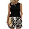 image:imageWomens 2 Piece Beach Vacation Clothes Floral Tank Top and Shorts Set Tropical Summer OutfitsBlack
