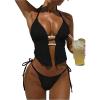 image:imageWomens 2 Piece Beaded Tankini Sets Halter Swimsuits Textured Backless Tie Side Bathing SuitBlack