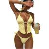 image:imageWomens 2 Piece Beaded Tankini Sets Halter Swimsuits Textured Backless Tie Side Bathing SuitYellow
