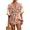 image:imageWomens 2 Piece Outfits Half Sleeve Crop Blouses and Wrap Skirts Set Boho Beach Vacation ClothesPink