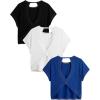 image:imageWomens 3 Packs Open Back Tops T Shirt Criss Cross Cut Out Tee Short Sleeve Crewneck Summer Backless TopsBlack White Blue