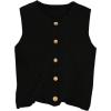 image:imageWomens Button Down Sweater Vest Sleeveless Crewneck Knit Outerwear Old Money KnitwearBlack