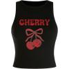 image:imageWomens Cherry Print Cropped Tank Top Scoop Neck Sleeveless Slim Fit Summer TopsBlack Red