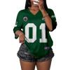 image:imageWomens Number Graphic Mesh Jersey Shirt V Neck 34 Sleeve Football Tee Tops SportswearDark Green
