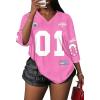 image:imageWomens Number Graphic Mesh Jersey Shirt V Neck 34 Sleeve Football Tee Tops SportswearDusty Pink