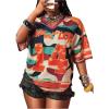 image:imageWomens Number Print Mesh Jersey Shirt Color Block V Neck Short Sleeve Football TShirtGraphic Orange