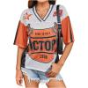 image:imageWomens Number Print Mesh Jersey Shirt Color Block V Neck Short Sleeve Football TShirtOrange