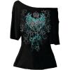 image:imageWomens Off The Shoulder Goth Graphic Tees Short Sleeve Asymmetrical Oversized Y2K T ShirtsBlack and Green