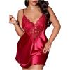 image:imageWomens Plus Size Floral Lace Sheer Satin Nightgown Spaghetti Strap Night Dress ChemiseBurgundy