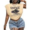 image:imageWomens Plus Size Letter Car Graphic Tees Short Sleeve Crew Neck Crop Tops Summer T ShirtKhaki