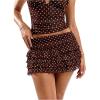 image:imageWomens Polka Dots Ruffle Tiered Layered Skirts Low Rise Ruched Y2K A Line Mini SkirtCoffee Brown